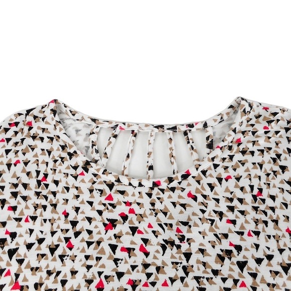 APT 9 Top Womens Petite PS Ivory Multi Short Sleeve Geometric Print Cutout Back - Picture 6 of 10